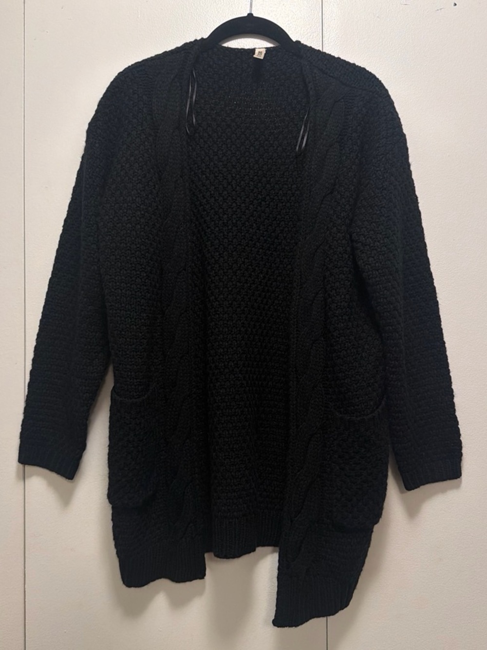 Black Open-Front Cable Knit Women’s Cardigan Sweater